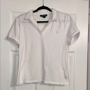 Ralph Lauren White Polo Shirt with Pink Trim Accents